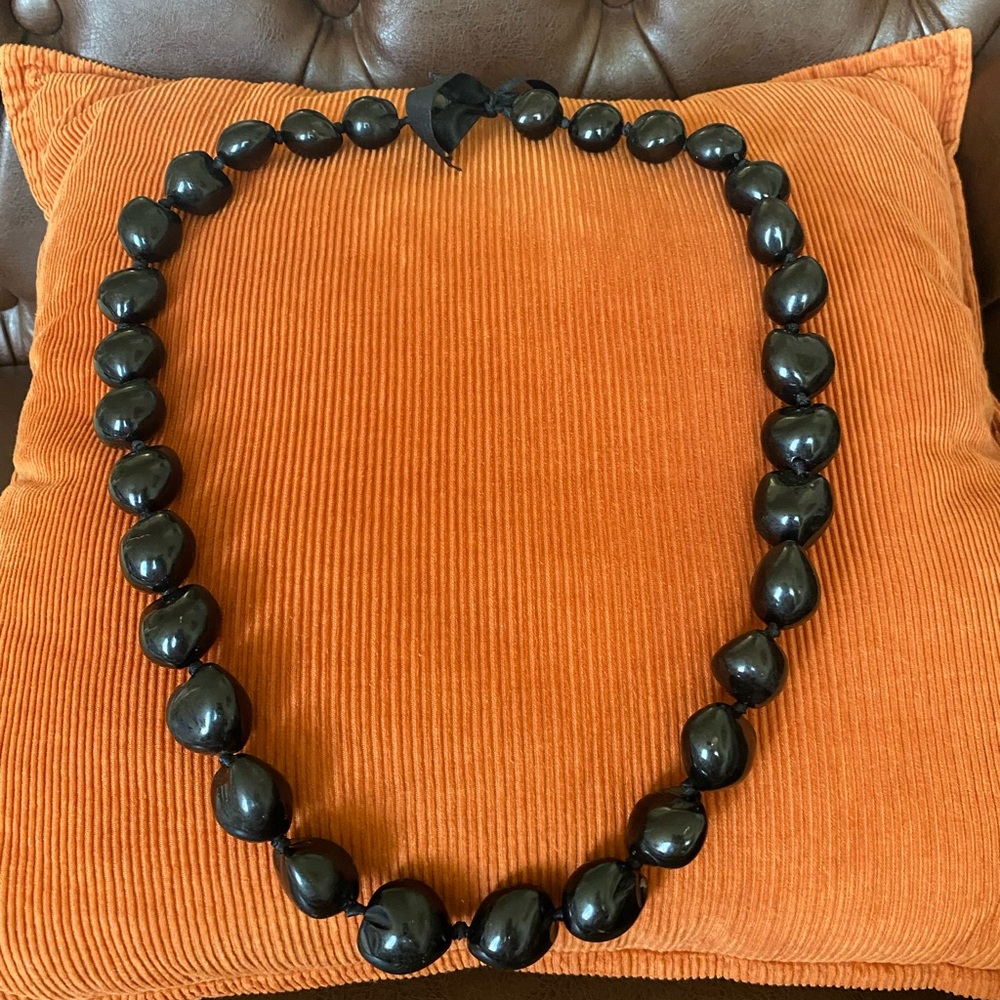 Vintage Kukui Nut Necklace Dark Brown
